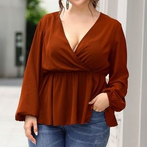 SHEIN Plus Peasant Sleeve Peplum Top